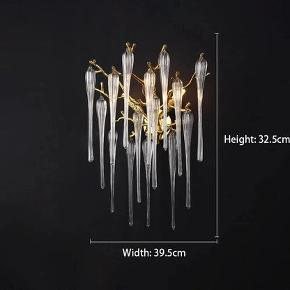 Celestial Collection Crystal Wall Sconce in gold with transparent crystals, modern design, E14 LED bulb, 39.5cm width, 32.5cm height.