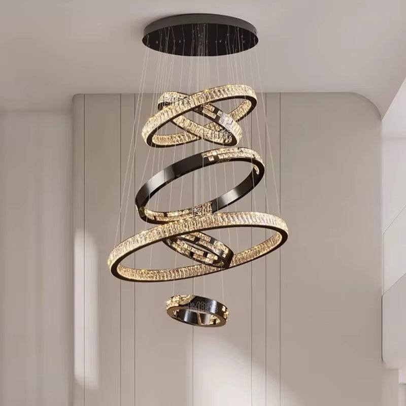 Large circular staircase chandelier